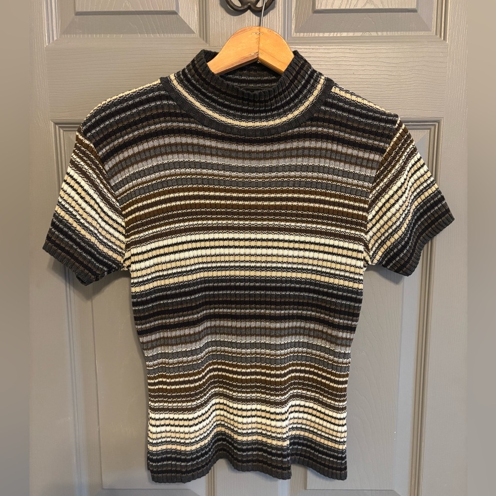 DONATING8/31 Y2K Vintage It's Our Time Mock Neck Short Sleeve Sweater Top Medium